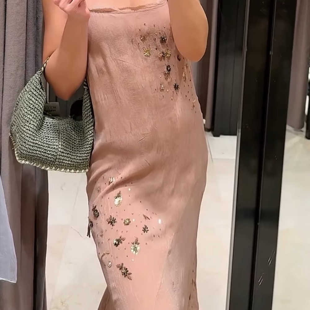 Zara Asymmetric floral sequins Embroidery dress - Picture 12 of 16